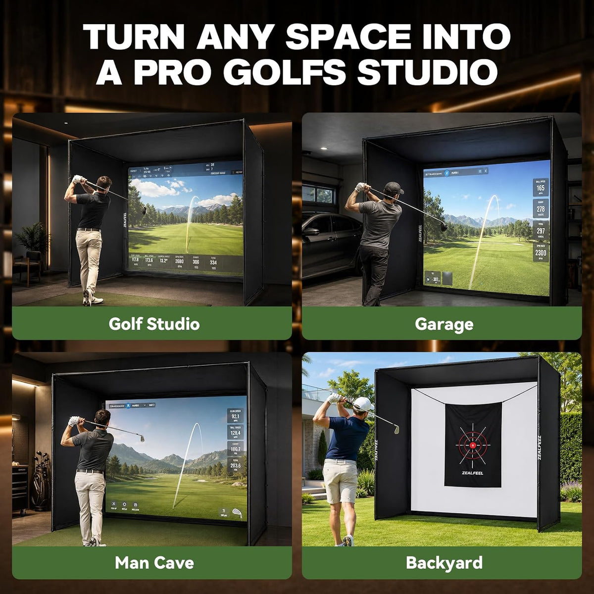 Golf Simulator Enclosure, 10 X 8 Ft/12 X 9 Ft, HD Impact Screen