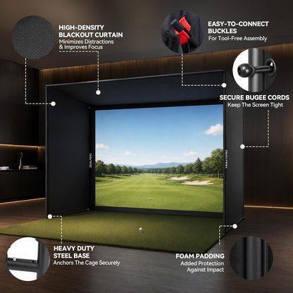 Golf Simulator Enclosure, 10 X 8 Ft/12 X 9 Ft, HD Impact Screen