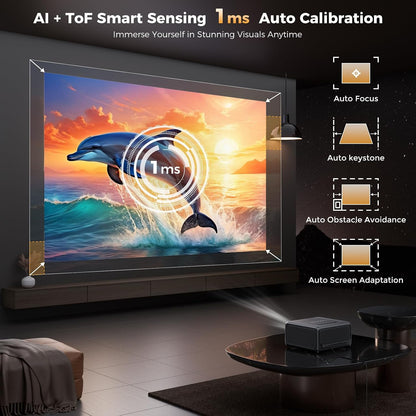 4K Smart Projector with 5G Wifi 6 & Bluetooth, Tof AI Auto Focus