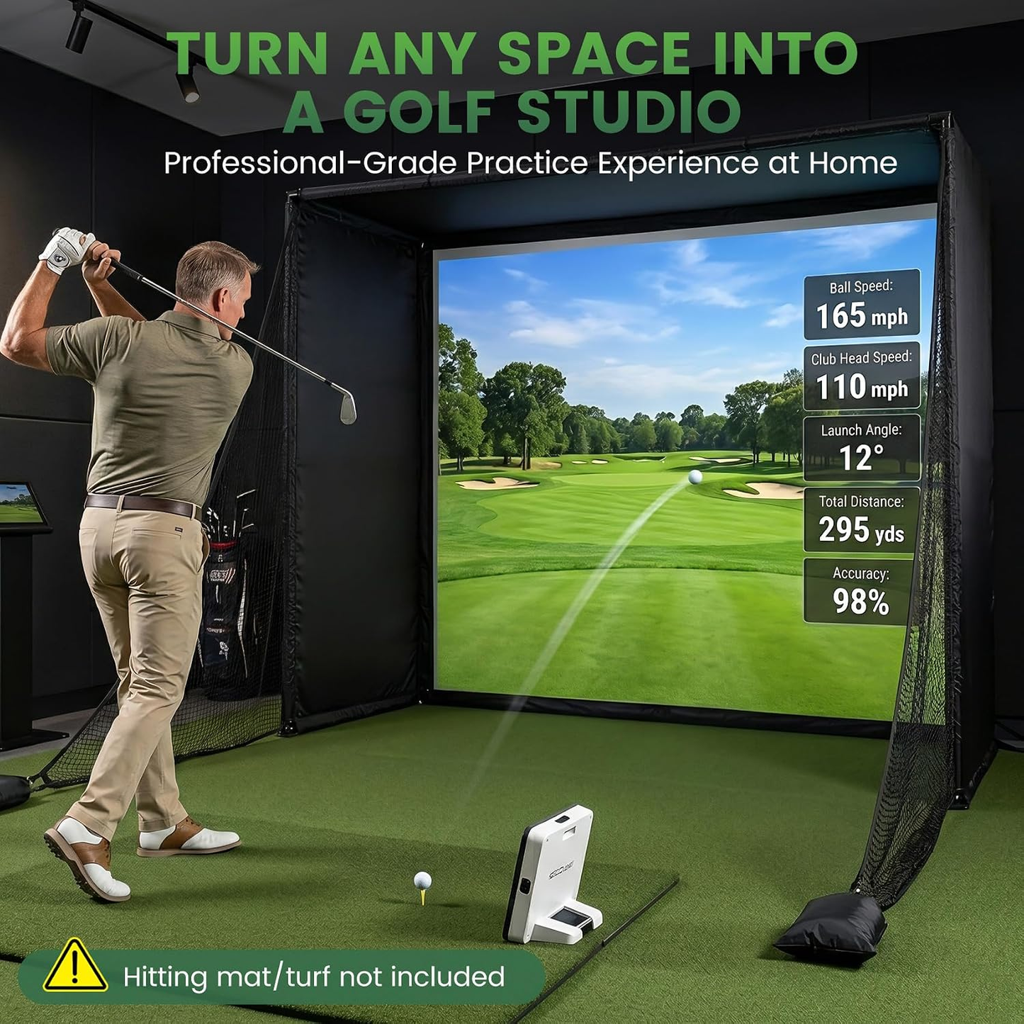 Golf Simulator Impact Screen, 4Mm Thick HD Golf Impact Screen for Indoor Outdoor Practice, Reinforced Grommets for Extended Lifespan, Quiet Impact Polyester Mesh Fabric, Storage Bag Included