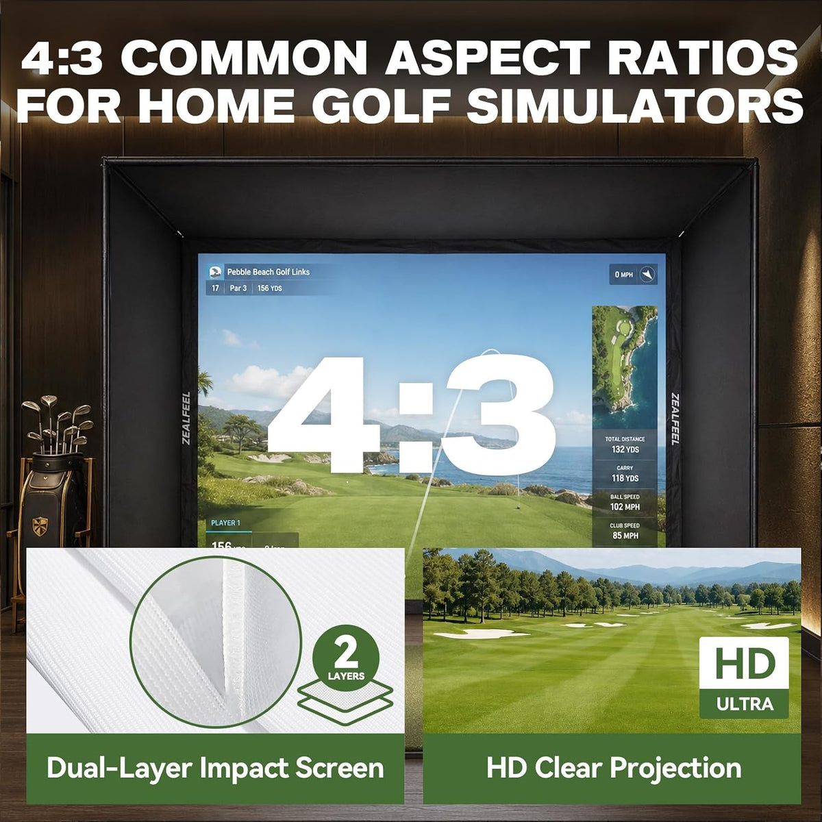 Golf Simulator Enclosure, 10 X 8 Ft/12 X 9 Ft, HD Impact Screen