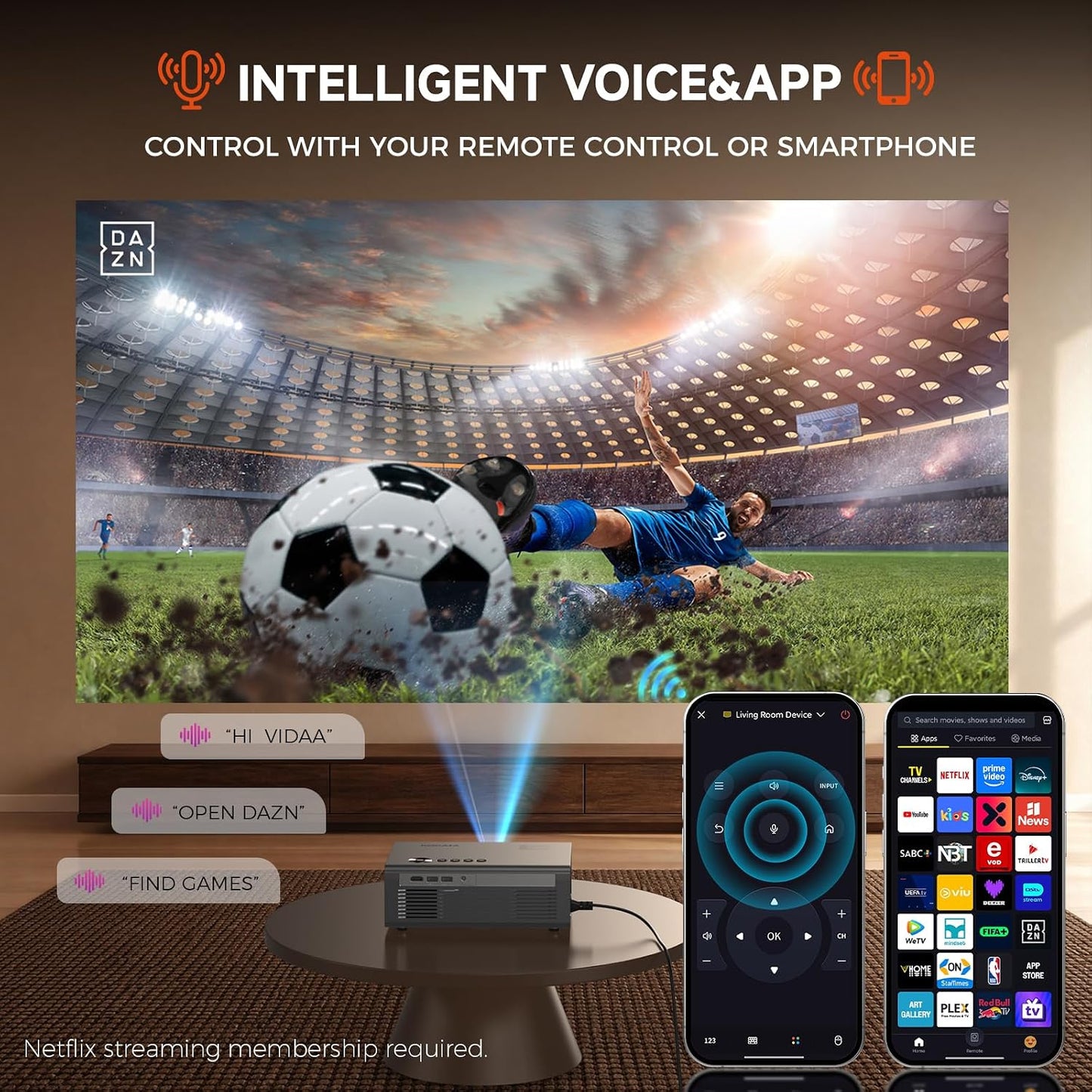 Projector-4K with VIDAA Smart OS AI Auto Focus 60W Dolby Home Theater