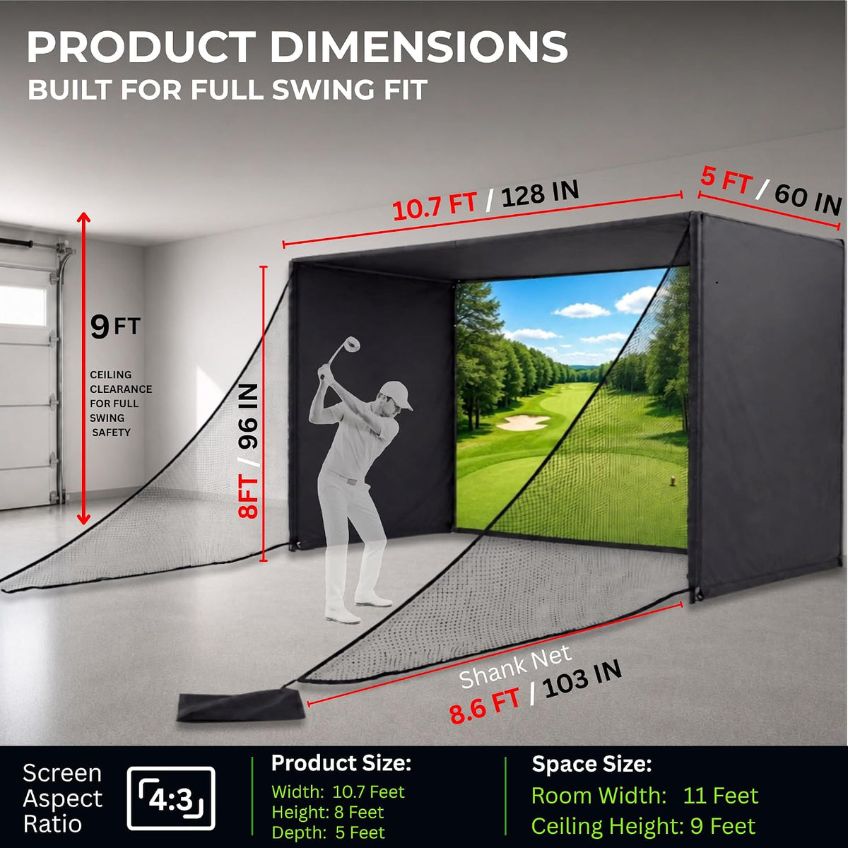 Golf Simulator Enclosure 10.7X8X5Ft & 8.5X8.5X5Ft Golf Simulators for Home