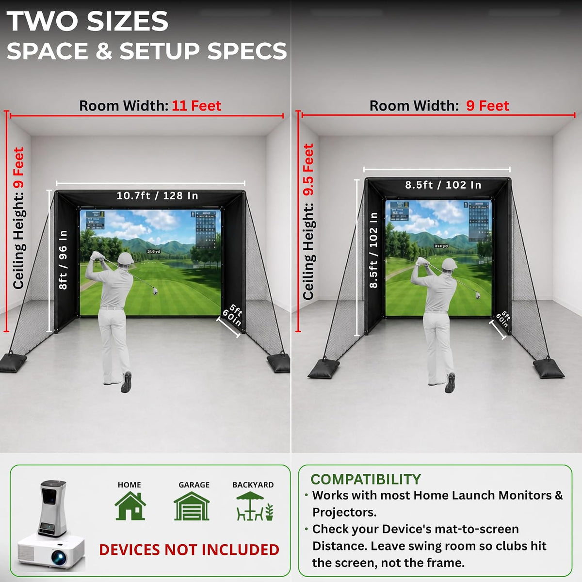 Golf Simulator Enclosure 10.7X8X5Ft & 8.5X8.5X5Ft Golf Simulators for Home