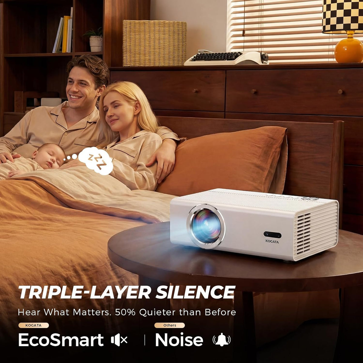 Smart Projector with Wifi and Bluetooth, Proyector-4K with Official Apps, AI Auto Focus 50W Dolby Quiet,  Indoor Outdoor Projector Ceiling for Bedroom, Backyard, Camping