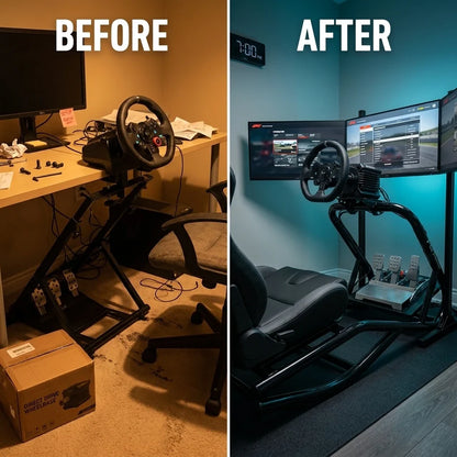 Racing Simulator Cockpit Built to Support Direct Drive Wheels, Tubular Steel Frame, 25NM Compatibility, GT/Formula