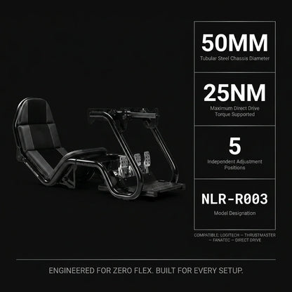 Racing Simulator Cockpit Built to Support Direct Drive Wheels, Tubular Steel Frame, 25NM Compatibility, GT/Formula