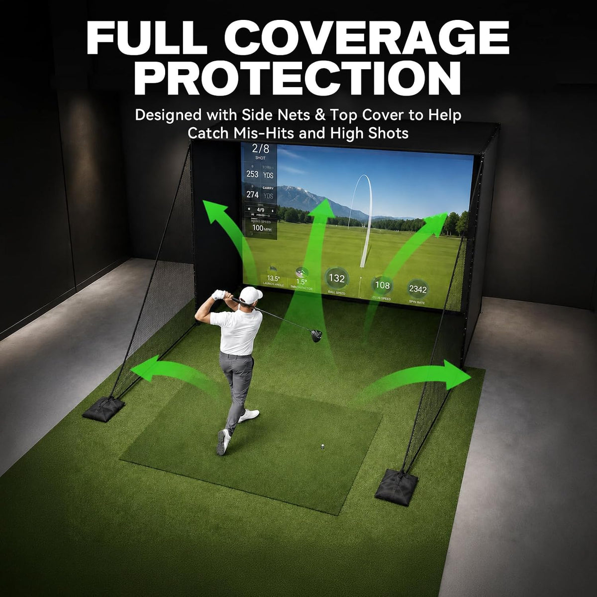 Golf Simulator Enclosure, 10 X 8 Ft/12 X 9 Ft, HD Impact Screen