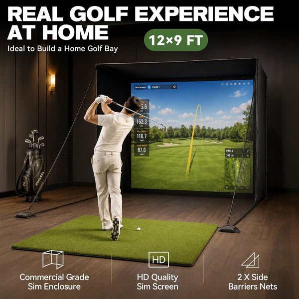 Golf Simulator Enclosure, 10 X 8 Ft/12 X 9 Ft, HD Impact Screen