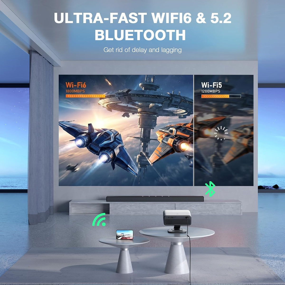 5000ANSI & 3D Dolby Audio 4K Projector with Wifi and Bluetooth, Auto Focus