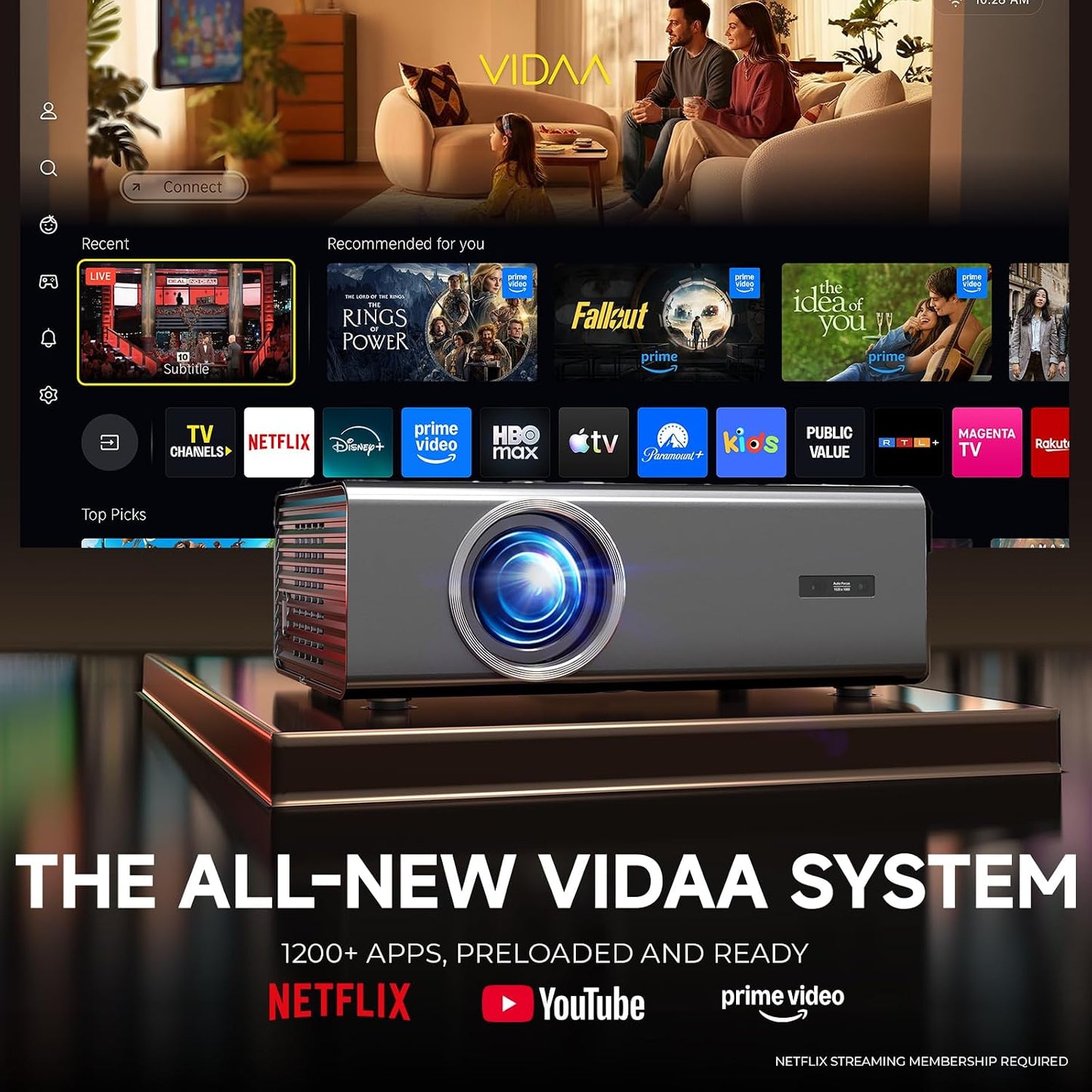 Projector-4K with VIDAA Smart OS AI Auto Focus 60W Dolby Home Theater